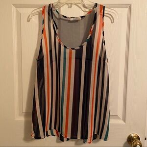 Freebird sheer multicolor striped flowy tank top. No size tag. 100% polyester.
